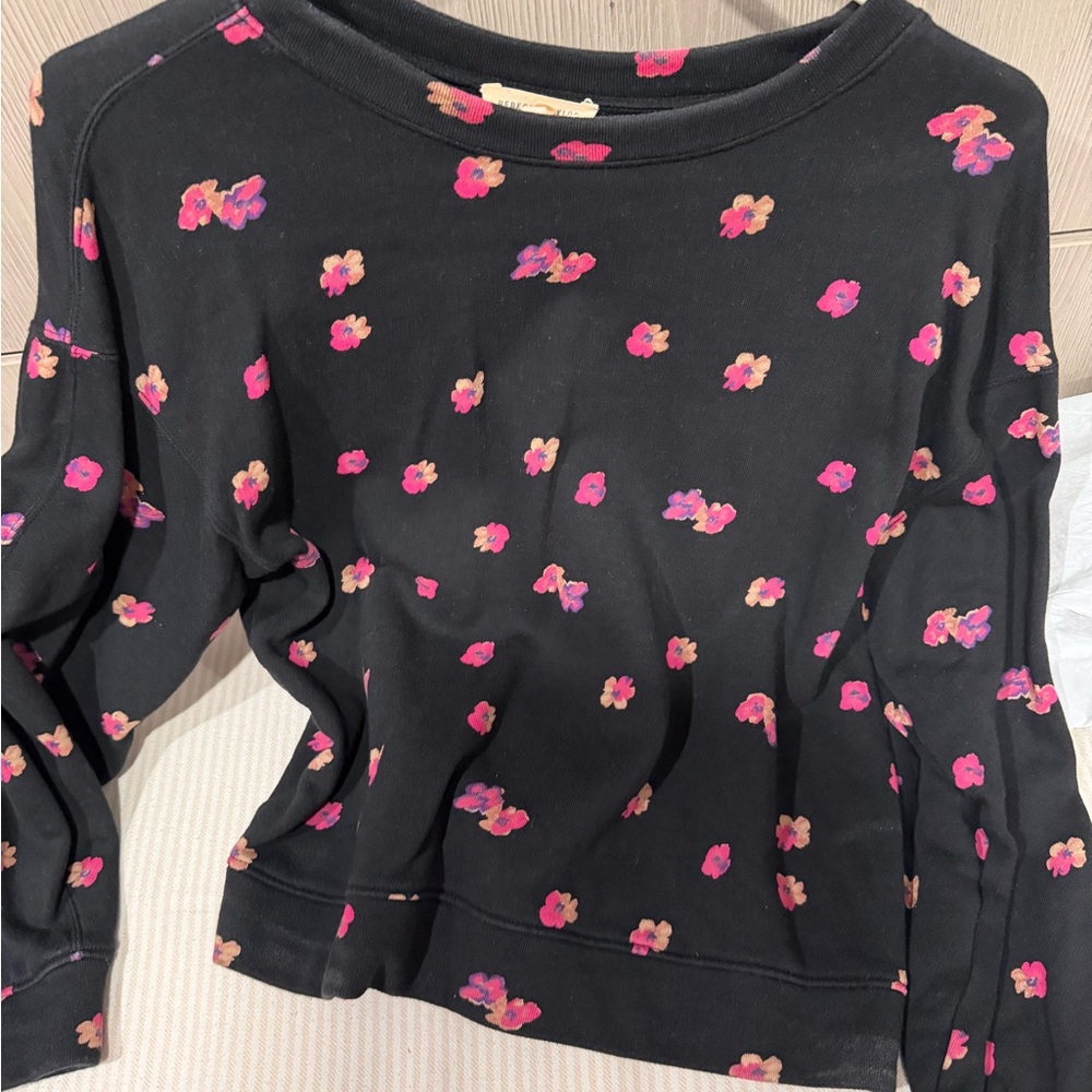 Rebecca Taylor Black Top with Pink Floral Accents